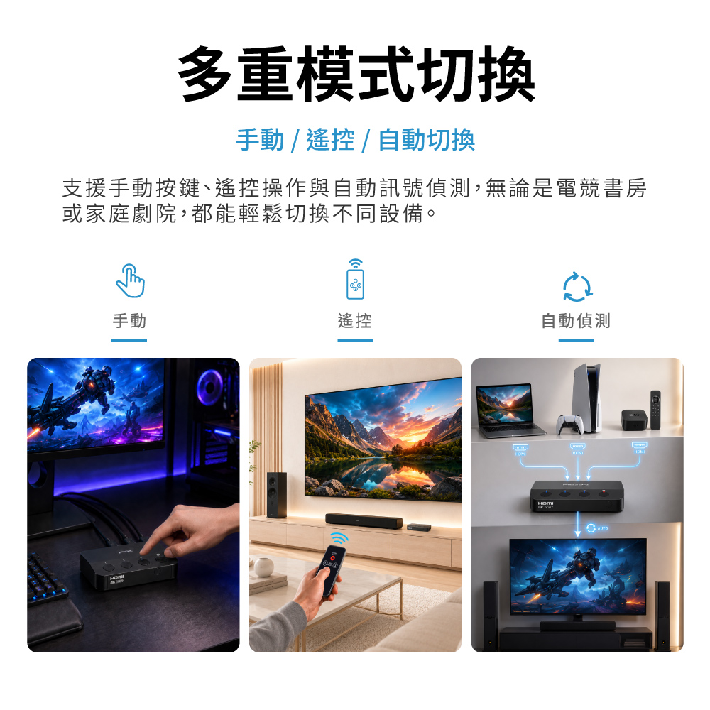 8K HDMI 2.1 3進1出 電競專用 HDMI 切換器 PS5/Switch/PC電競專用 (HD2-318X) 商品介紹 7